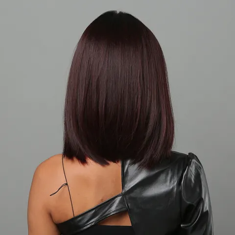 Middle Part Ombre Red Brown Long Straight Synthetic Hair Full Wig For Women Heat Resistant Fiber Fashion Style Wig