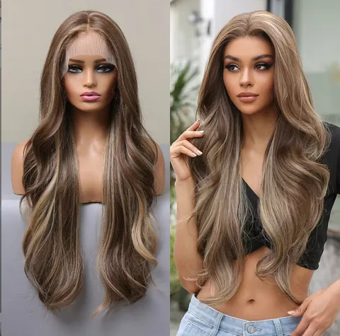 Μακριά Κυματιστή Περούκα Lace Front για Γυναίκες Όμπρε Καφέ Ξανθό Συνθετική Ίνα Μικτό Χρώμα Χωρίστρα στη Μέση Ανθεκτική στη Θερμότητα