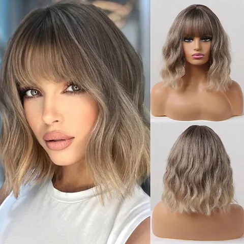 Fashion Short Bob Wig With Bangs High Temperature Synthetic Fiber Full Wig For Women Heat Resistant Daily Party Hairpiece