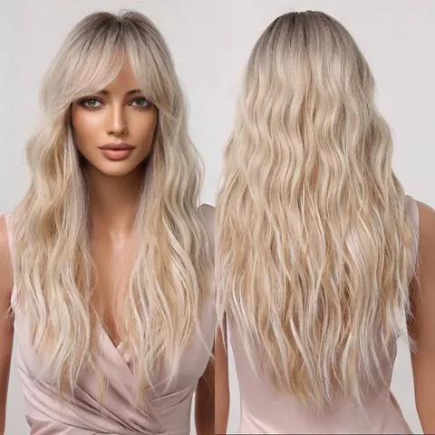 Long Wavy Ombre Blonde Wig Middle Part Synthetic High Temperature Fiber Natural Hair Daily Party Cosplay Wigs For Women