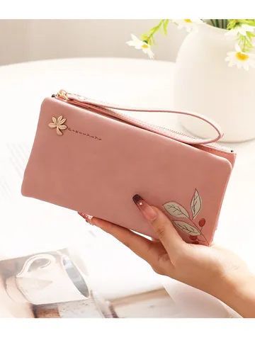 PrettyZzys Women's Long Wallet PU Leather Floral Print Large Capacity Phone Clutch With Card Slots Zipper Wristlet Purse