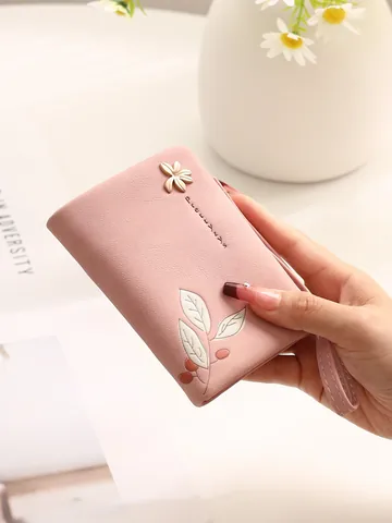 Women Short Wallet Fresh Floral Printed PU Leather Small Purse With Card Slots Zipper Coin Pocket Wristlet For Student Lady Daily Use