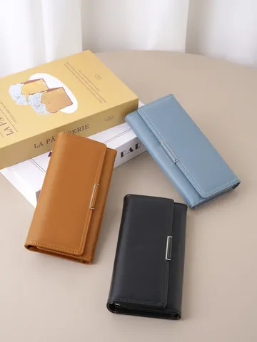 Women's Long Wallet High Texture PU Leather Large Capacity Card Holder Multifunctional Snap Closure Clutch Purse Wallet
