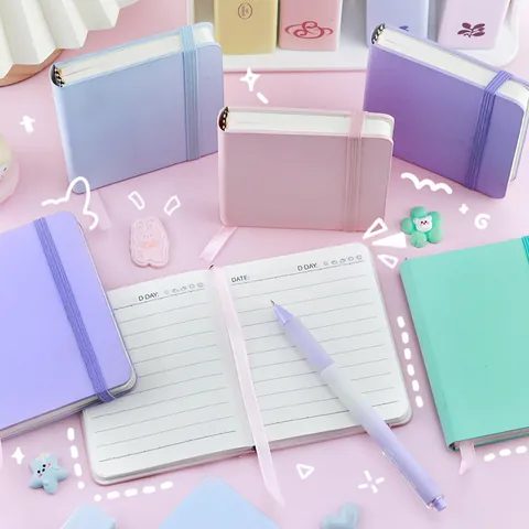 Cuaderno Cuadrado A7 de Cuero PU Macaron Páginas Rayadas Minimalista Estilo Ins Diario Portátil Con Banda Elástica Marcador
