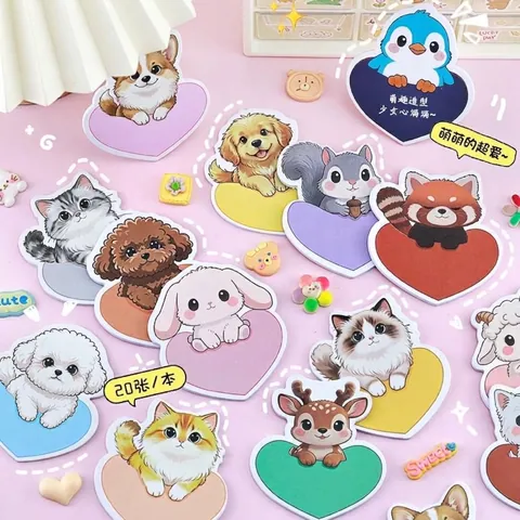 Cute Heart Shaped Animal Sticky Notes Mini Cartoon Cat Dog Rabbit Message Memo Pads For Students Office School Stationery Pad