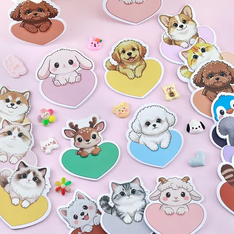 Cute Heart Shaped Animal Sticky Notes Mini Cartoon Cat Dog Rabbit Message Memo Pads For Students Office School Stationery Pad