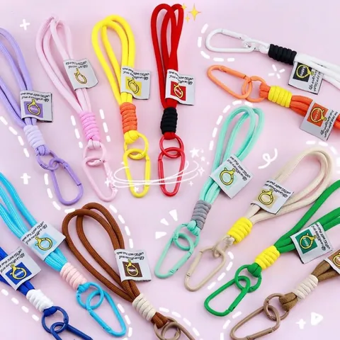 Contrast Color Nylon Braided Lanyard Keychain For Backpack Bag Decor Outdoor Couple Wrist Strap With Carabiner Heart Graphic Tag Accessory