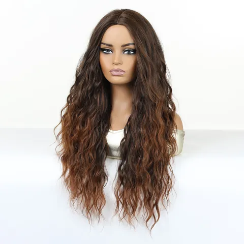 Long Curly Afro Latino Curls Wig For Women Ombre Brown Black 28 Inch Heat Resistant Synthetic Fiber Full Head Wig Everyday Fashion Hairstyles