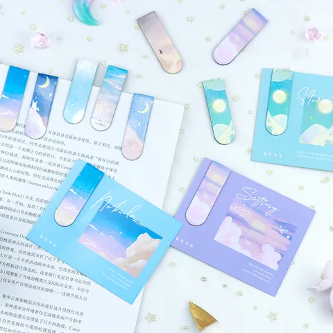 Creative Starry Sky Oil Painting Magnetic Bookmark Artistic Dreamy Sunset Cloud Page Marker Clip For Reading Stationery Office School Gift