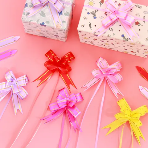 Luxury Gold Edged Plastic Ribbon Pull Flower Bow For Gift Wrapping Wedding Party Decoration Multicolored DIY Gift Ornament