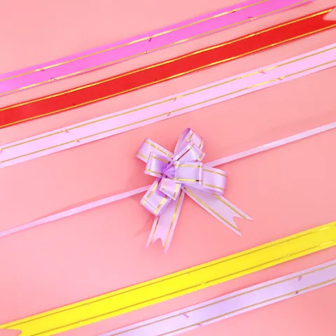 Luxury Gold Edged Plastic Ribbon Pull Flower Bow For Gift Wrapping Wedding Party Decoration Multicolored DIY Gift Ornament