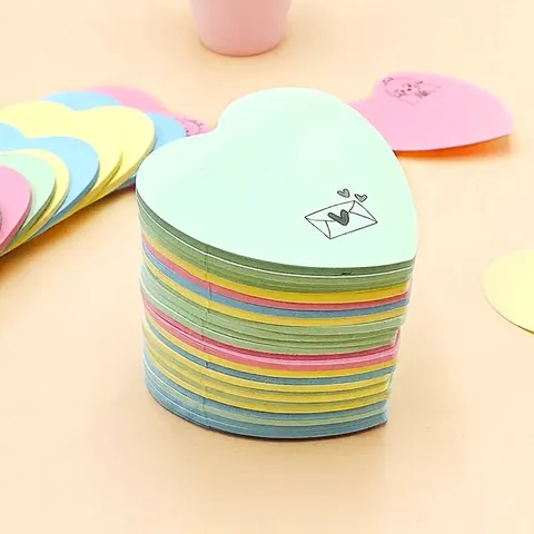 Notas Adhesivas Lindas en Forma de Corazón Colores Macaron Bloc de Notas Patrón de Dibujos Animados Papelería Escolar Oficina