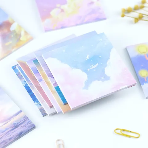 Lot de Notes Autocollantes Esthétiques Peinture à l'Huile Ciel Étoilé Nuage de Lune Rêveur Blocs-notes Artistiques pour Journalisation Scrapbooking Bureau École Papeterie