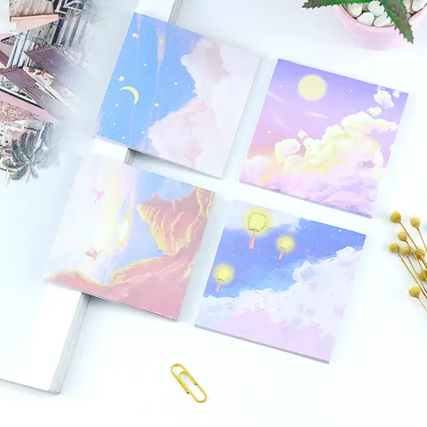 Lot de Notes Autocollantes Esthétiques Peinture à l'Huile Ciel Étoilé Nuage de Lune Rêveur Blocs-notes Artistiques pour Journalisation Scrapbooking Bureau École Papeterie