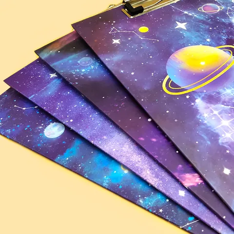 A4 Verdicktes Sternenhimmel Planeten Galaxie Muster Klemmbrett Mit Metallclip Kreative Schüler Schreibwaren Geschenk Ordner