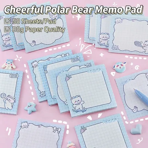 Bloc-notes Dessin Animé Ours Polaire Non Adhésif Papier à Notes Grille Bleue pour Étudiants Bureau Scrapbooking Papeterie Fournitures Scolaires