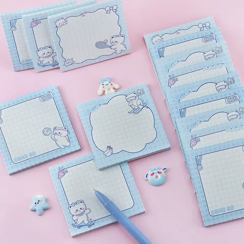 Bloc-notes Dessin Animé Ours Polaire Non Adhésif Papier à Notes Grille Bleue pour Étudiants Bureau Scrapbooking Papeterie Fournitures Scolaires