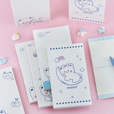 Cute Cartoon White Bear Journal Notebook 16x9cm 66 Sheets Bareback Binding Grid Lined Writing Pad For Student Office Stationery