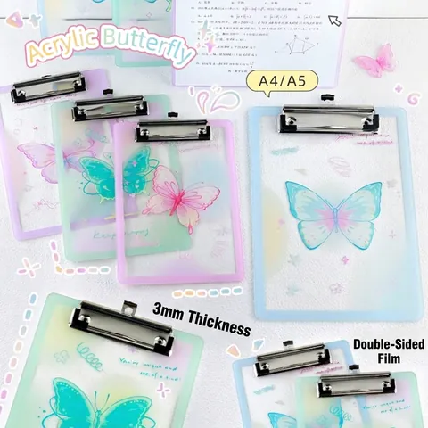 Cute Butterfly Acrylic Clipboard A4 A5 Size Document Storage Filing Folder For Office School Students Stationery Gift