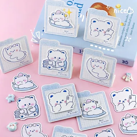 Simpatici Foglietti Adesivi a Forma di Orso Bianco in Piedi Cartone Animato Promemoria Autoadesivo a Griglia Carta Decorativa per Studenti Ufficio Scuola Scrivania