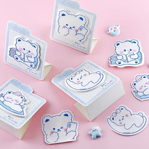 Simpatici Foglietti Adesivi a Forma di Orso Bianco in Piedi Cartone Animato Promemoria Autoadesivo a Griglia Carta Decorativa per Studenti Ufficio Scuola Scrivania