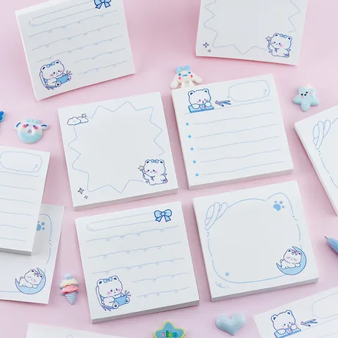Notes Autocollantes Créatives Ours en Peluche Bloc-Notes Auto-Adhésif Papier de Note Amovible pour École Bureau Étudiants Décoration