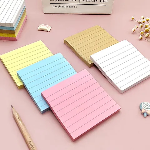 Note Adesive a Righe Colorate Macaron Minimaliste Blocco Note in Carta Quadrata per Ufficio Studente Scuola Scrittura Messaggio Promemoria