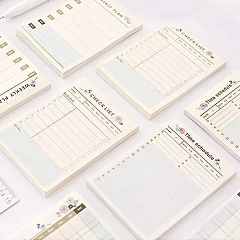 Blue Bird Flower Illustration Plan Memo Pad Weekly Monthly Time Schedule Checklist Office School Stationery Notebook