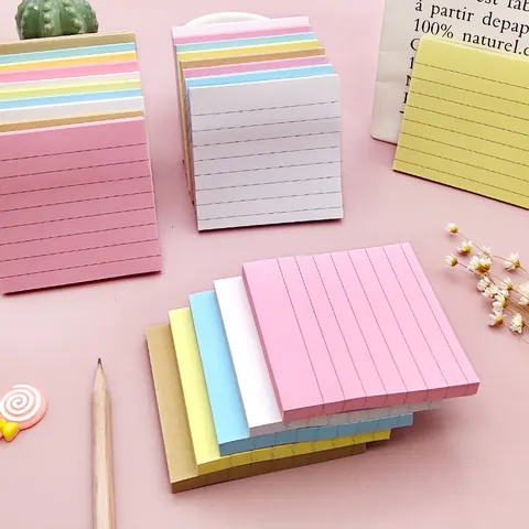 Note Adesive a Righe Colorate Macaron Minimaliste Blocco Note in Carta Quadrata per Ufficio Studente Scuola Scrittura Messaggio Promemoria