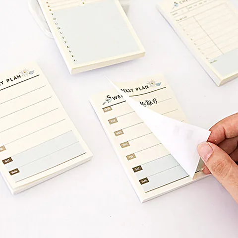 Blue Bird Flower Illustration Plan Memo Pad Weekly Monthly Time Schedule Checklist Office School Stationery Notebook