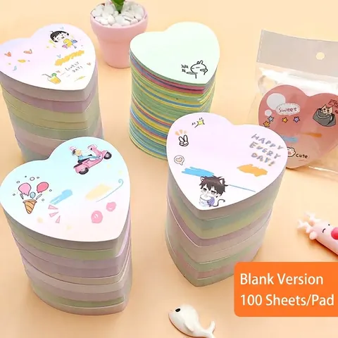 Creative Heart Shaped Sticky Notes Morandi Gradient Hand Drawn Cartoon Memo Pad Self Adhesive Reminder Stationery Office School Supplies
