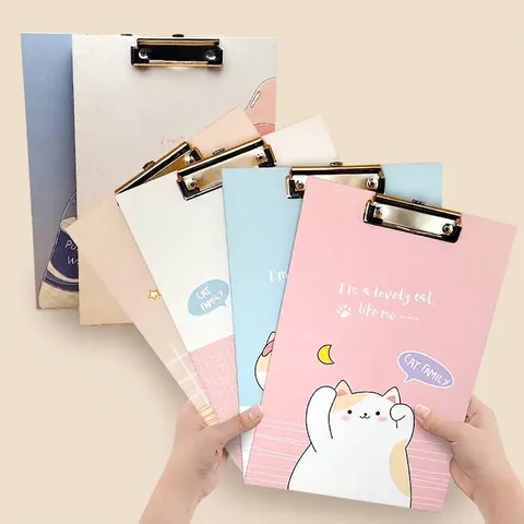 Creative Cartoon Cute Cat Panda A4 Wood Clipboard Thickened Student Data Storage Metal Strong Clip Office School Supplies