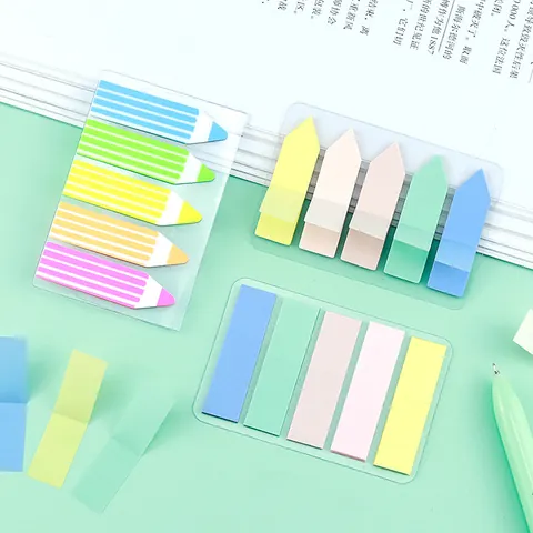 PET Morandi Colored Index Tabs Translucent Waterproof Sticky Notes Arrow Pencil Shape Page Marker Labels For School Office Stationery
