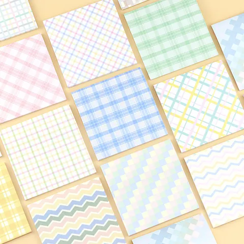 Notes Autocollantes Texture Grille Vague Couleur Macaron Blocs-notes Motif Géométrique Pour Étudiants École Fournitures Bureau Papeterie