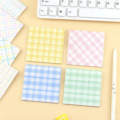 Notes Autocollantes Texture Grille Vague Couleur Macaron Blocs-notes Motif Géométrique Pour Étudiants École Fournitures Bureau Papeterie