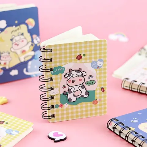 Cute Cartoon Cow Mini Spiral Notebook Portable Pocket Memo Pad For Students Office Stationery Daily Note Taking Writing
