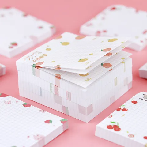 Simpatici Post-it a Quadretti Frutta Cartone Animato Orso Pesca Fragola Blocco Note per Scuola Ufficio Studenti Cancelleria Decorazione Journaling