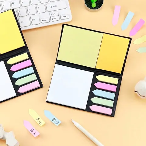 Portable Combination Sticky Note Set With Faux Leather Cover Multi-Size Colored Arrow Index Stickers Memo Pads For Office