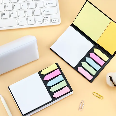 Portable Combination Sticky Note Set With Faux Leather Cover Multi-Size Colored Arrow Index Stickers Memo Pads For Office