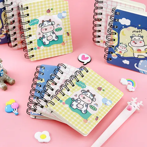 Cute Cartoon Cow Mini Spiral Notebook Portable Pocket Memo Pad For Students Office Stationery Daily Note Taking Writing
