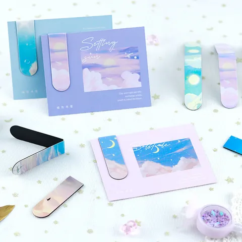 Creative Starry Sky Oil Painting Magnetic Bookmark Artistic Dreamy Sunset Cloud Page Marker Clip For Reading Stationery Office School Gift