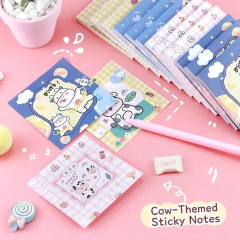 Cartoon Cow Animal Sticky Notes Cute Portable Self-Adhesive Memo Pad Grid Planet Note Paper For Student Office School Supplies