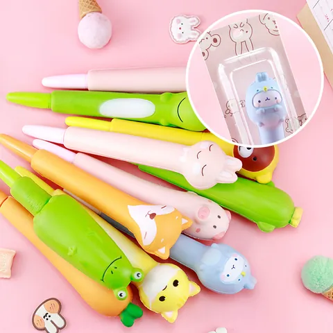 Cute Squishy Gel Pen Slow Rebound Cartoon Animal Soft Stress Relief Writing Pen for Students Reward Carrot Cat Paw Pig Unicorn Corgi Stationery Gift