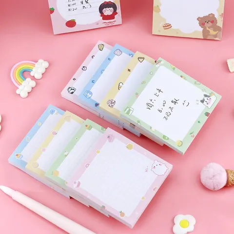 Creative Cartoon Sticky Notes Cute Girl Animal Pattern Memo Pad Portable Ruled Grid Stationery Office School Supplies Student Gift