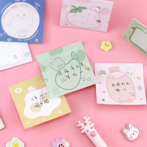 Cartoon Speech Bubble Sticky Notes Set Colorful Animals Fruits Pattern Memo Pad For Diary Decoration Office Supplies