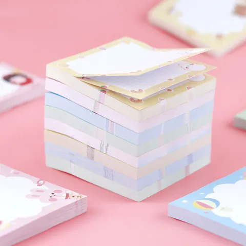 Creative Cartoon Sticky Notes Cute Girl Animal Pattern Memo Pad Portable Ruled Grid Stationery Office School Supplies Student Gift