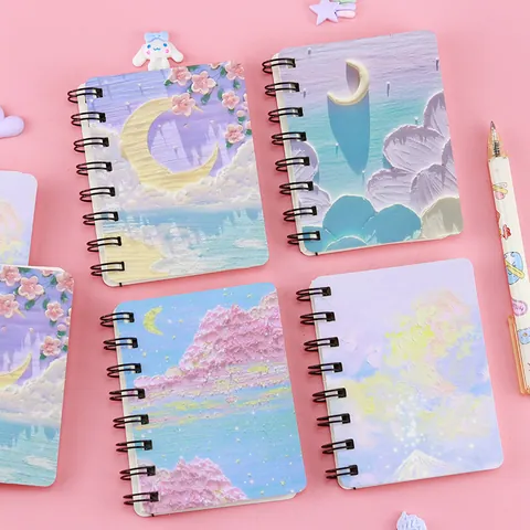 A7 Oil Painting Style Spiral Notebook Mini Pocket Notepad With Blank Inner Pages Artistic Starry Sky Journal For Students School Office Stationery