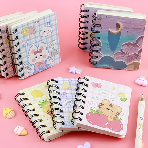 Cartoon Animal Oil Painting Pocket Coil Notebook Mini Portable Blank Page Diary For Student School Office Supplies Stationery