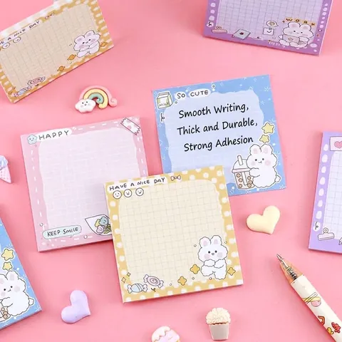 Kawaii Japanische Cartoon Hase Gitter Haftnotizen 50 Blatt Selbstklebende Memo Pad Für Studenten Büro Schule Briefpapier Pad