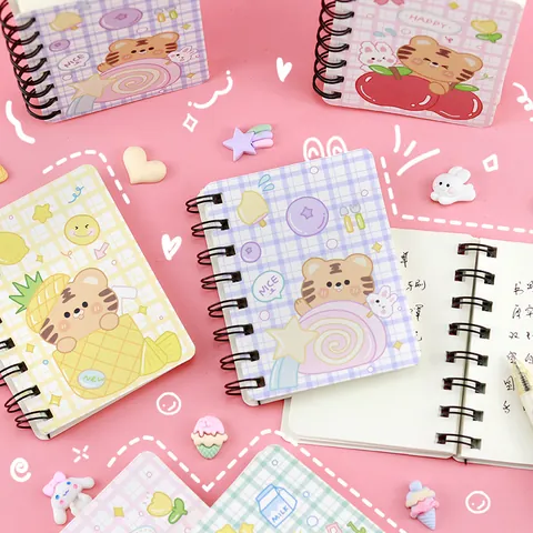 Cute Cartoon Tiger A7 Spiral Notebook Portable Pocket Journal Mini Diary Student Stationery Office School Supplies Gift Note Pad